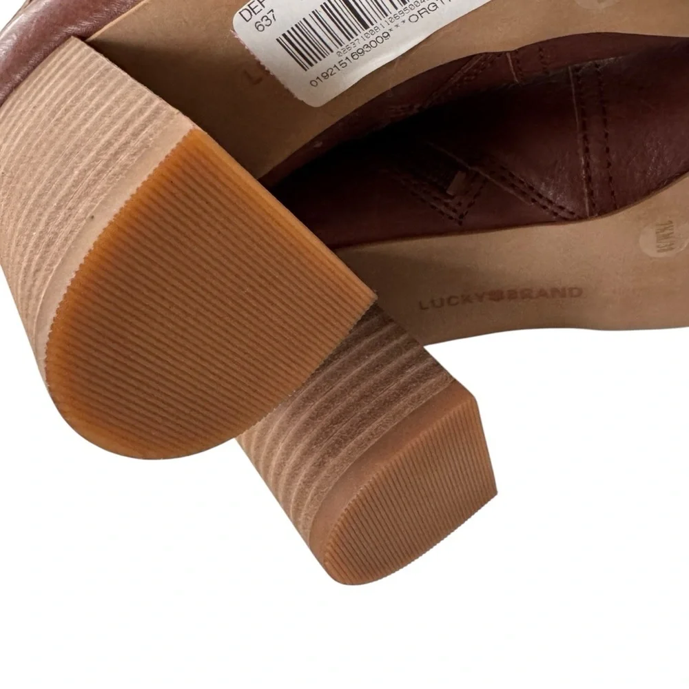 NWT LUCKY BRAND Leather Sheirin Ankle Boot Bootie Western Cognac Brown Size 7.5